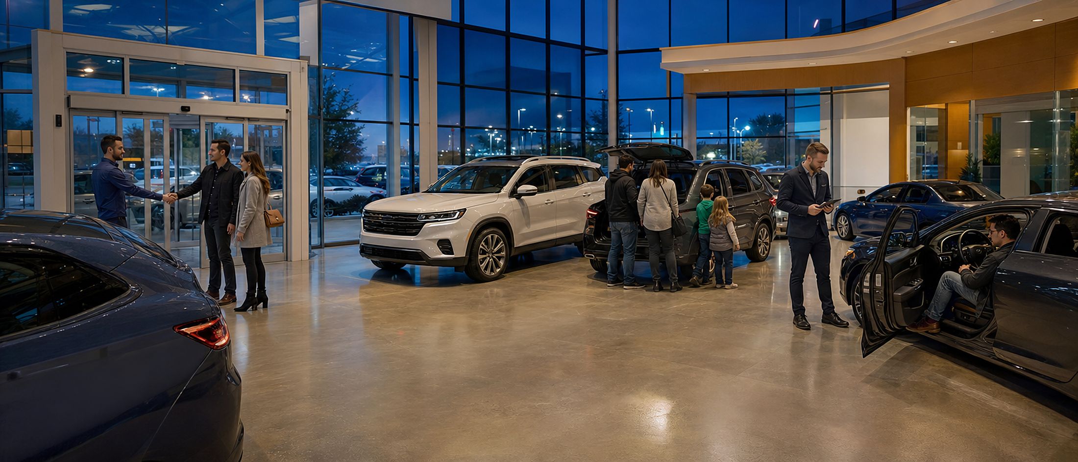 A busy dealership showroom on event day